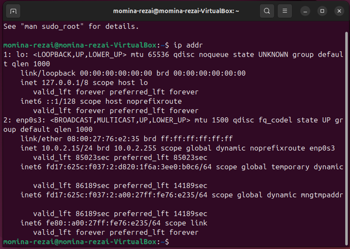Output of ip addr command