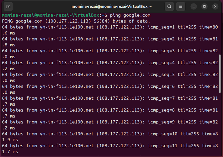 Output of ping command